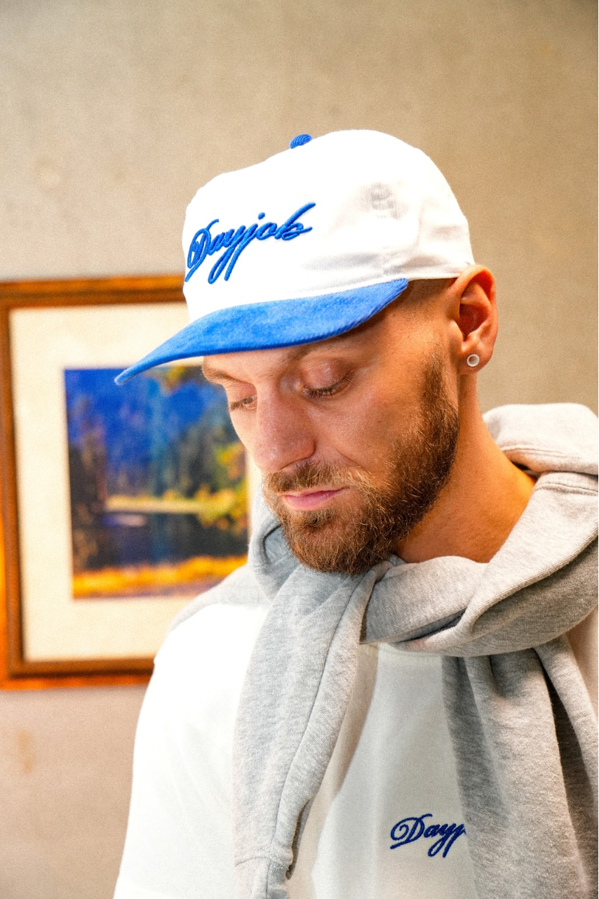 BLUEBERRY PUFF EMBROIDERY CORDUROY 5 PANEL CAP