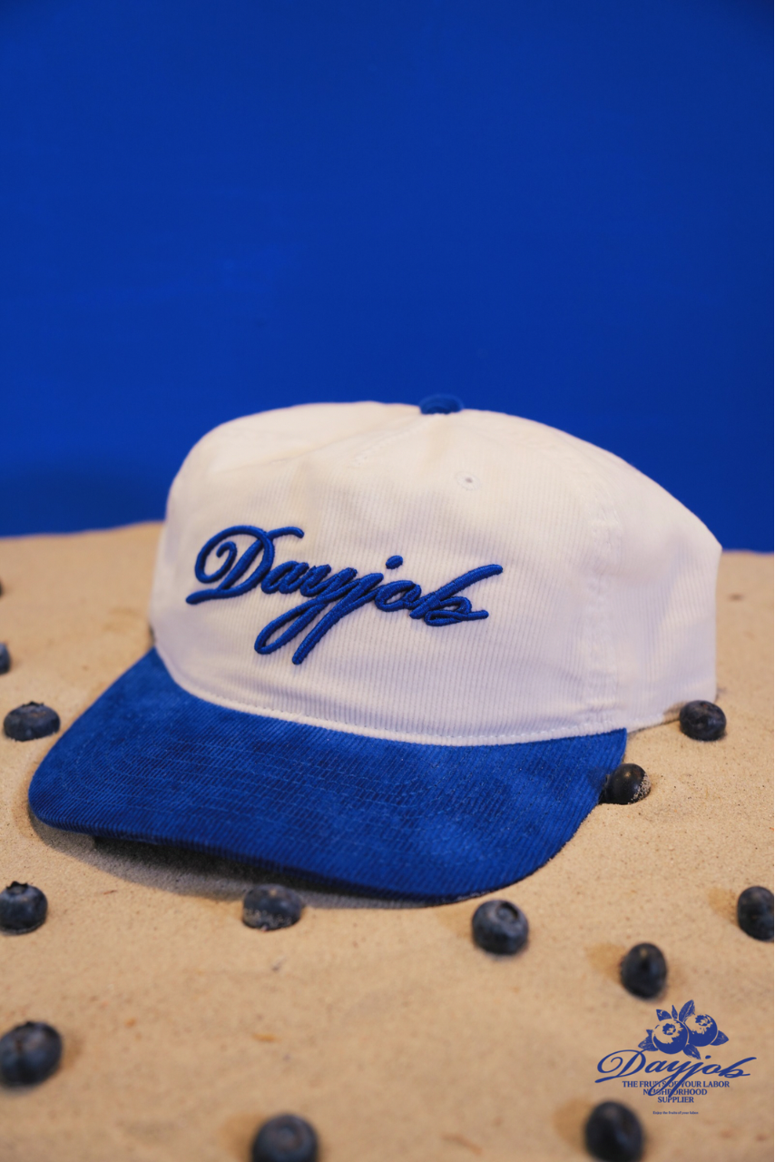 BLUEBERRY PUFF EMBROIDERY CORDUROY 5 PANEL CAP